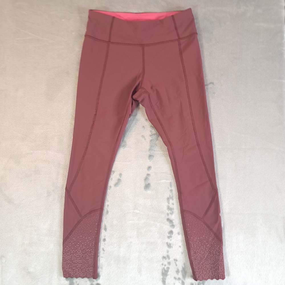 Lululemon Tight Stuff Tight Luxtreme Leggings Scalloped Hem Reflective Sz 6 Wine